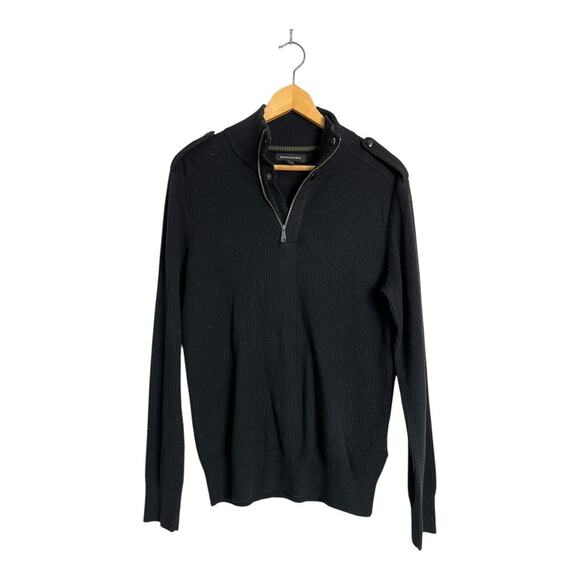 Banana Republic Mens High Neck Sweater M Medium Black Wool Blend Ribbed Preppy - Picture 1 of 5